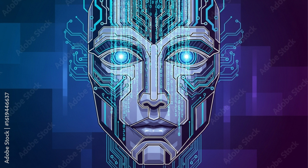 Poster artificial intelligence ai robot face digital technology futuristic innovation machine learning conc