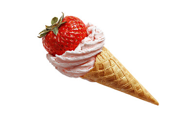 Vibrant strawberry ice-cream scoop with fresh berry pieces and creamy swirl isolated on crystal-clear transparent PNG background — high-resolution cutout element ideal for dessert menus