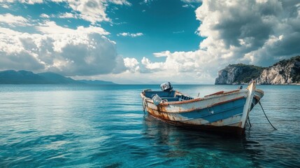 Serene Coastal Scene with Old Fishing Boat.