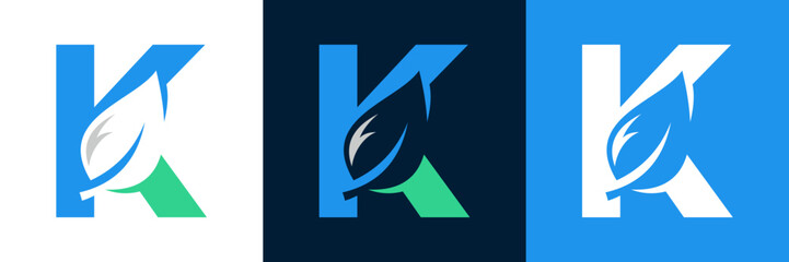 Letter K eco green Logo with leaves. ,symbol,alphabet,botany,natural