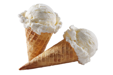 Delicious creamy vanilla ice cream scoop isolated on a transparent background in realistic PNG style perfect cutout element for menu design packaging digital art dessert promotions and summer themed