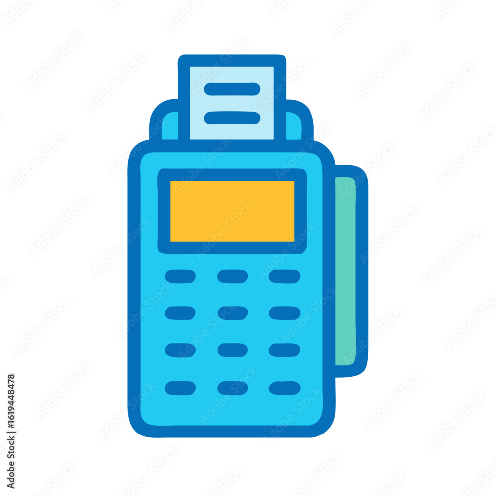 Poster stylized pos terminal with printed receipt for transaction process