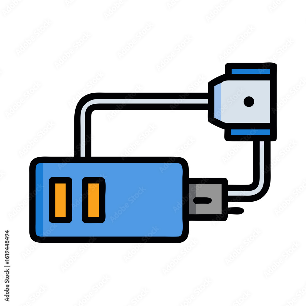 Poster flat design electronic device connected to component on black