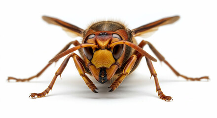 A calm and contemplative image of a Japanese hornet in a resting state, highlighting its body structure and details in a clean, distraction-free setting.