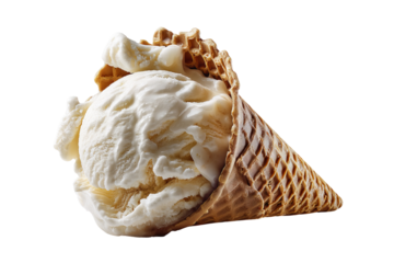 Delicious creamy vanilla ice cream scoop isolated on a transparent background in realistic PNG style perfect cutout element for menu design packaging digital art dessert promotions and summer themed