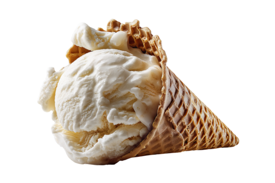 Delicious creamy vanilla ice cream scoop isolated on a transparent background in realistic PNG style perfect cutout element for menu design packaging digital art dessert promotions and summer themed