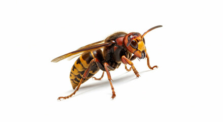 A calm and contemplative image of a Japanese hornet in a resting state, highlighting its body structure and details in a clean, distraction-free setting.