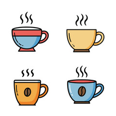 Four Colorful Coffee Cups Icon Set Illustration