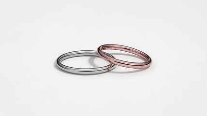 Two elegant thin metal rings one silver and one rose gold on a white background