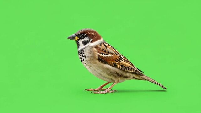 Sparrow Standing Still on Green Background Studio Shot Calm Bird