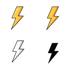 Four Lightning Bolt Icons in Yellow Black White and Gray