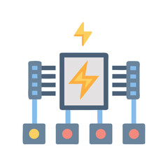 Stylized electric circuit board with energy symbols on black