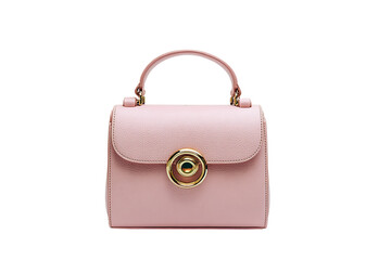 Brown leather handbag are elegant business accessories with a handle isolated on transparent background