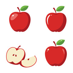 Red Apple Illustrations Whole and Sliced Fruit Graphic
