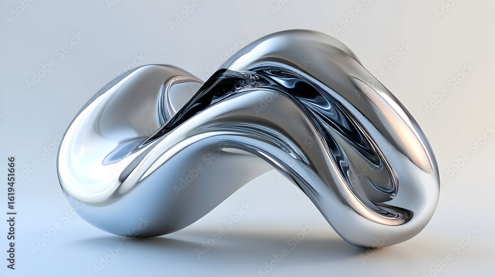 Poster silver fluid abstract shape, 3d rendering illustration on a white gradient background