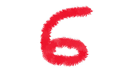 Crimson Number Six: Grunge Textured Digit on Black Background; Bold, Edgy, Abstract Design Element.