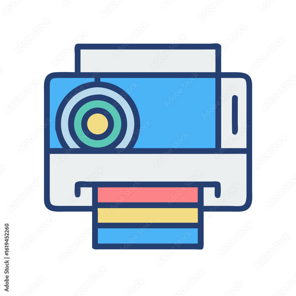 Poster modern flat style printer with colorful output paper
