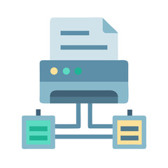 Isolated network printer icon with file and servers attached
