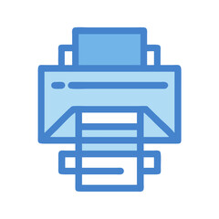Minimalist icon of printer with papers on black background