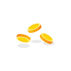 Flying gold coins vector with shadow on white background. Ideal for finance, banking, mobile games, investment, savings, cryptocurrency, and money-themed digital or print design elements