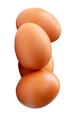 Four brown chicken eggs in stack isolated with clipping path in png file format