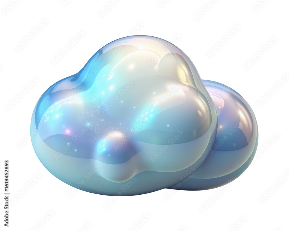 Poster abstract pearlescent cloud shape with luminous details and reflections against a background for desi