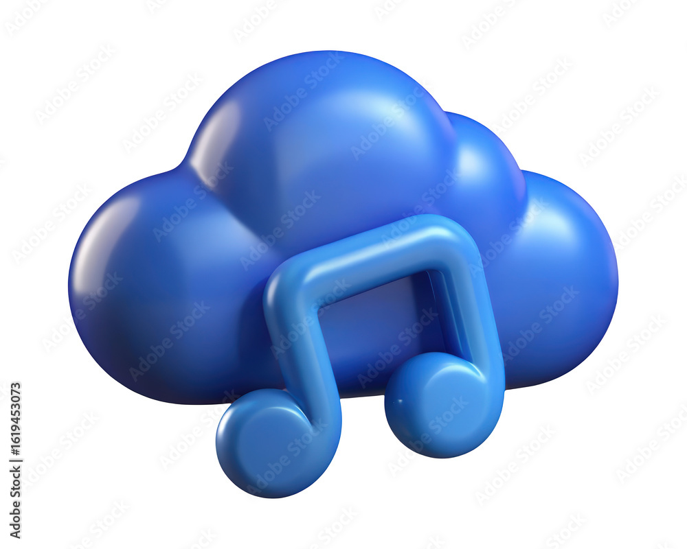 Aufkleber blue cloud with music note symbol 3d rendering for cloud music services and digital audio storage pl