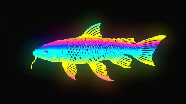 Vibrant rainbow fish on black background