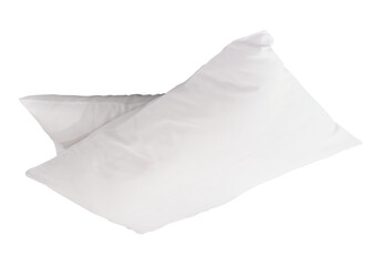 Two white pillows after use in stack isolated with clipping path in png file format