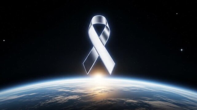 Global Remembrance: A Silver Ribbon Rises Above Earth's Horizon