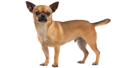 Small brown dog isolated on transparent background with alert expression