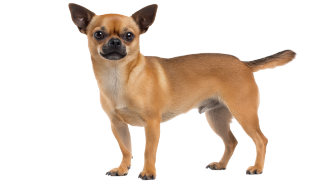 Small brown dog isolated on transparent background with alert expression