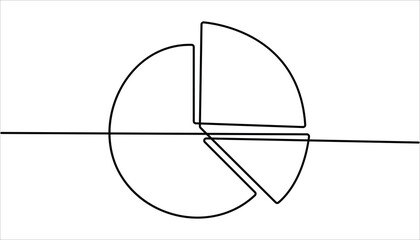 Continuous line drawing of pie chart and arrow growth up, business concept sketch object one line, Pie Chart Color Line Icon Design with Editable Stroke. Continuous line drawing of business growth.