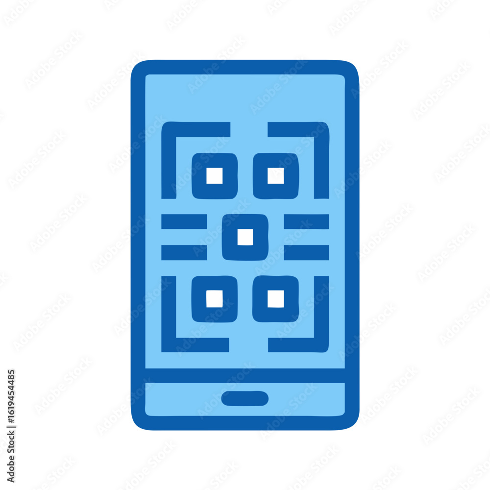 Poster blue smartphone displaying stylized qr code or pattern design