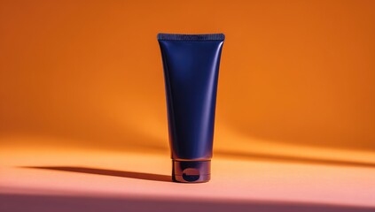 Dark blue tube cream product on orange background