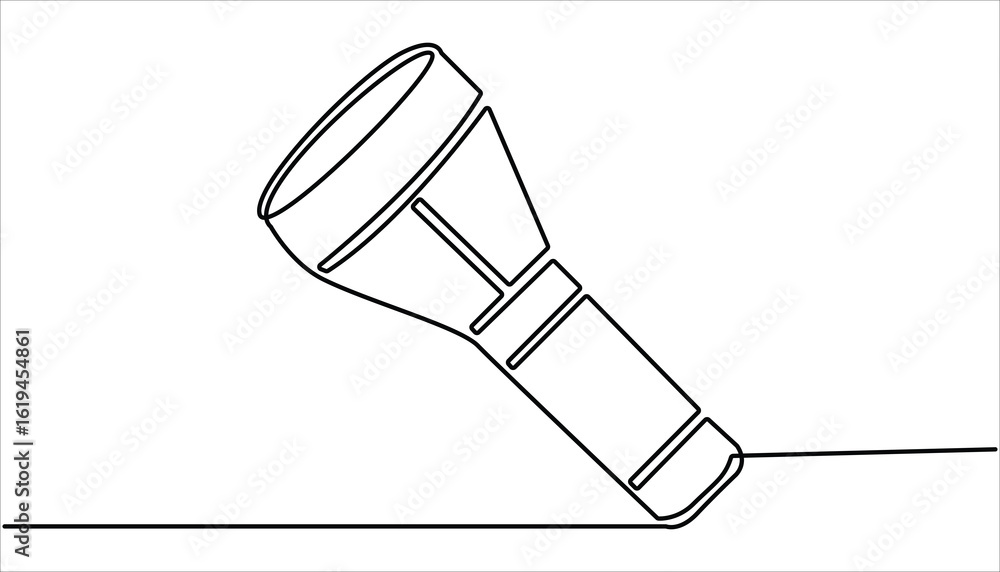 Poster one continuous line drawing of flashlight poster vector illustration. flashlight drawing one continu