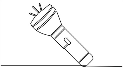 One continuous line drawing of flashlight poster vector illustration. flashlight drawing one continuous line vector, one line drawing of lighting tool. single line flashlight emergency light.