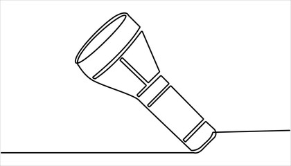 One continuous line drawing of flashlight poster vector illustration. flashlight drawing one continuous line vector, one line drawing of lighting tool. single line flashlight emergency light.