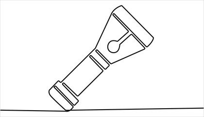 One continuous line drawing of flashlight poster vector illustration. flashlight drawing one continuous line vector, one line drawing of lighting tool. single line flashlight emergency light.