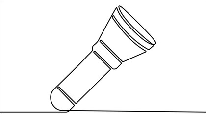 One continuous line drawing of flashlight poster vector illustration. flashlight drawing one continuous line vector, one line drawing of lighting tool. single line flashlight emergency light.