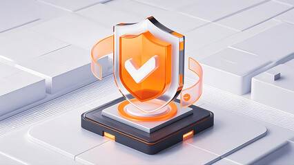 3d render of a shield with a symbol of the security