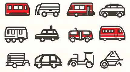 Collection of various outline vehicle icons.