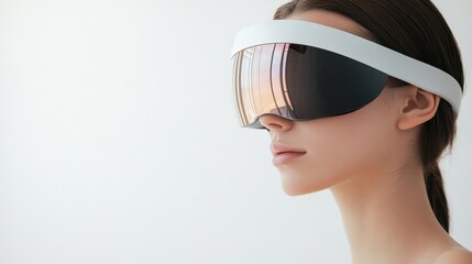 Fototapeta premium Woman experiencing immersive virtual reality.