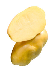 Raw potato with half in pile isolated with clipping path in png file format