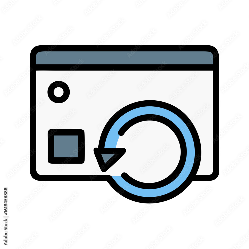 Poster website refresh icon with circular arrow on black backdrop
