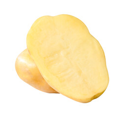 Raw potato with half in pile isolated with clipping path in png file format
