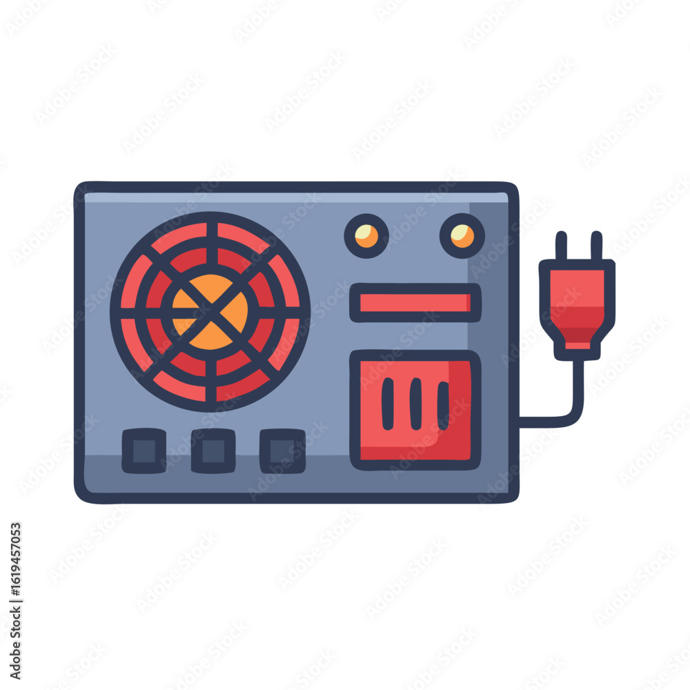 Poster isolated computer power supply unit on a black background