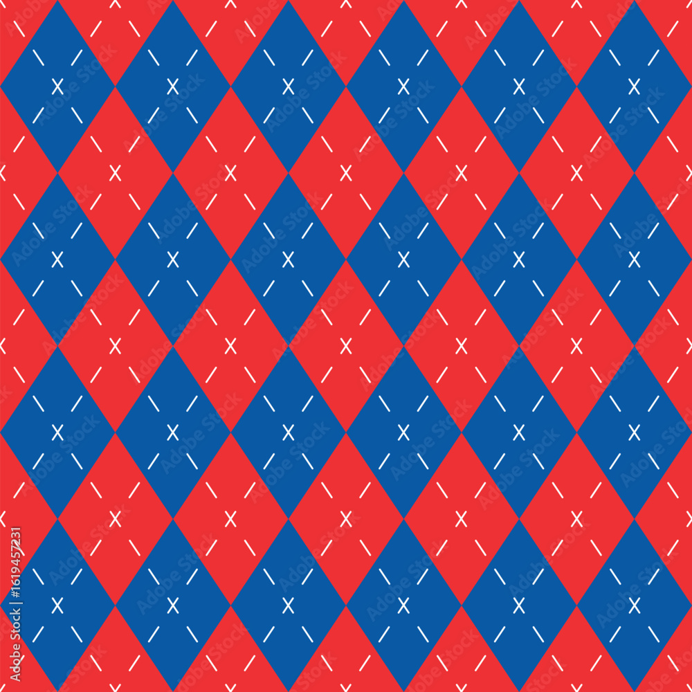 Poster seamless vector pattern red blue argyle diamond checkered textile background classic fabric texture 
