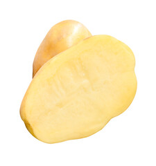 Raw potato with half in pile isolated with clipping path in png file format