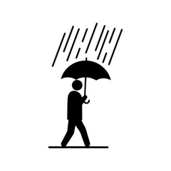 Person walking rain day silhouette icon vector flat design.